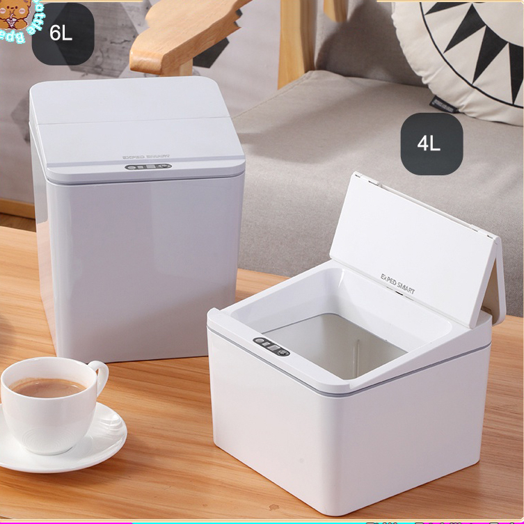 Thùng Rác Cảm Biến Thông Minh Rác Thải Điện Đa Năng Cảm Ứng Thùng Lưu Trữ Cho Máy Tính Để Bàn Xe Ô Tô Màu Trắng