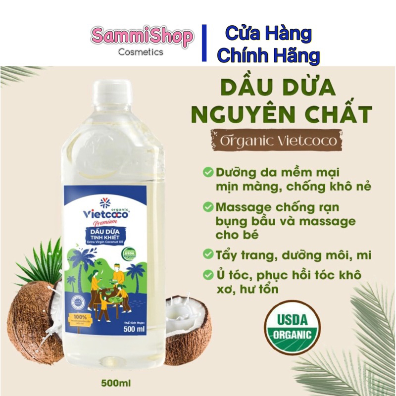 Dầu Dừa Tinh Khiết Organic VietCoCo Chai pet 500ml