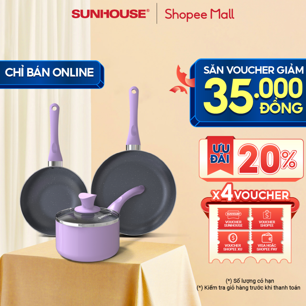 Bộ nồi chảo kèm xửng hấp đáy từ Violet SUNHOUSE Bảo hành 12 tháng