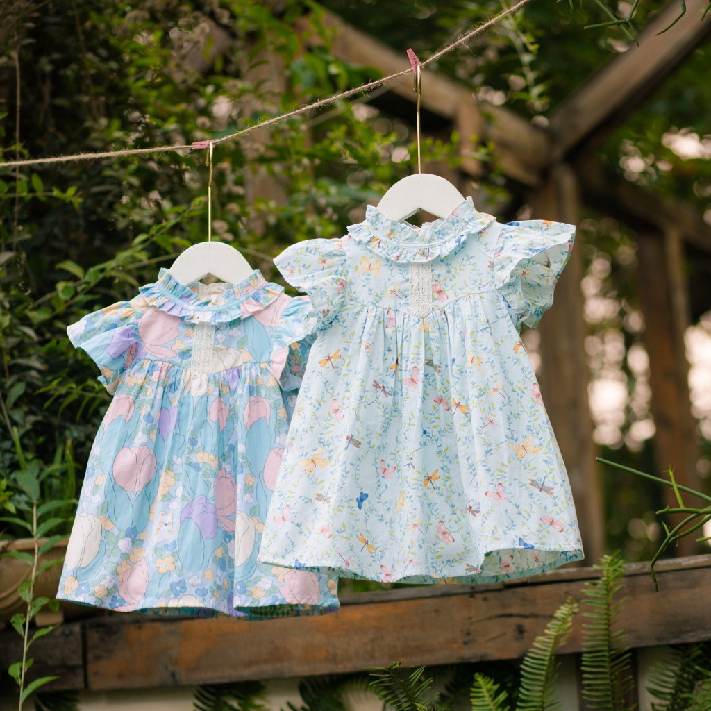 VÁY BÉ GÁI BABY DOLL PHỐI BÈO CỔ - MT5124