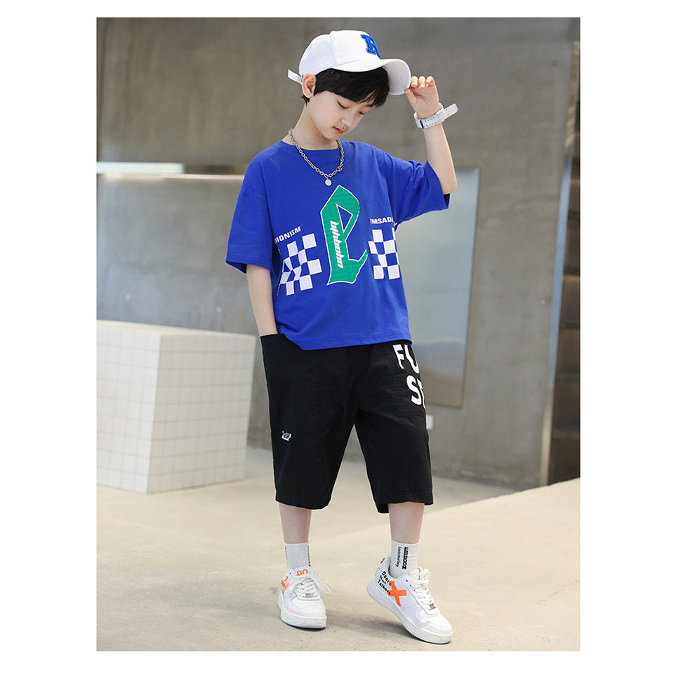 Bộ quần áo mùa hè bé trai 18=45kg mẫu chữ E cá tính. Chất liệu mát, co dãn tốt. HA2