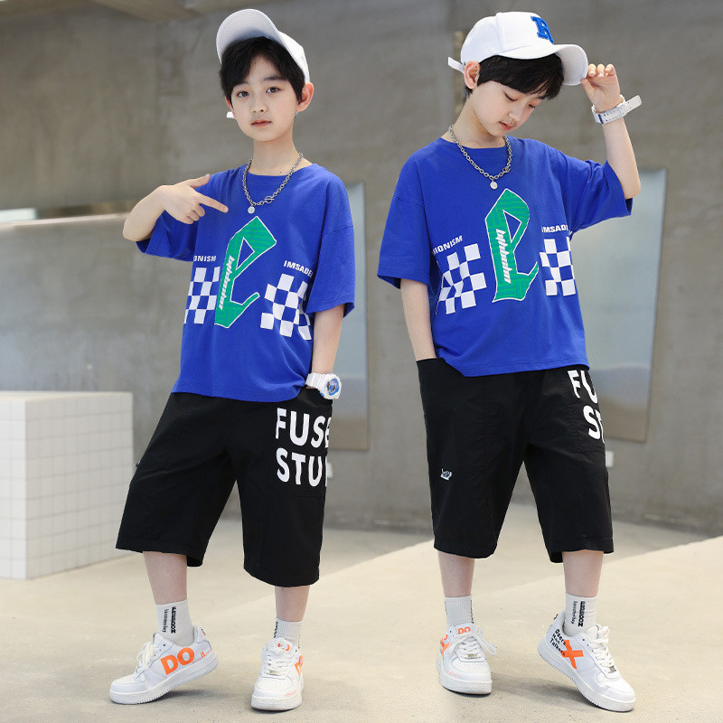 Bộ quần áo mùa hè bé trai 18=45kg mẫu chữ E cá tính. Chất liệu mát, co dãn tốt. HA2