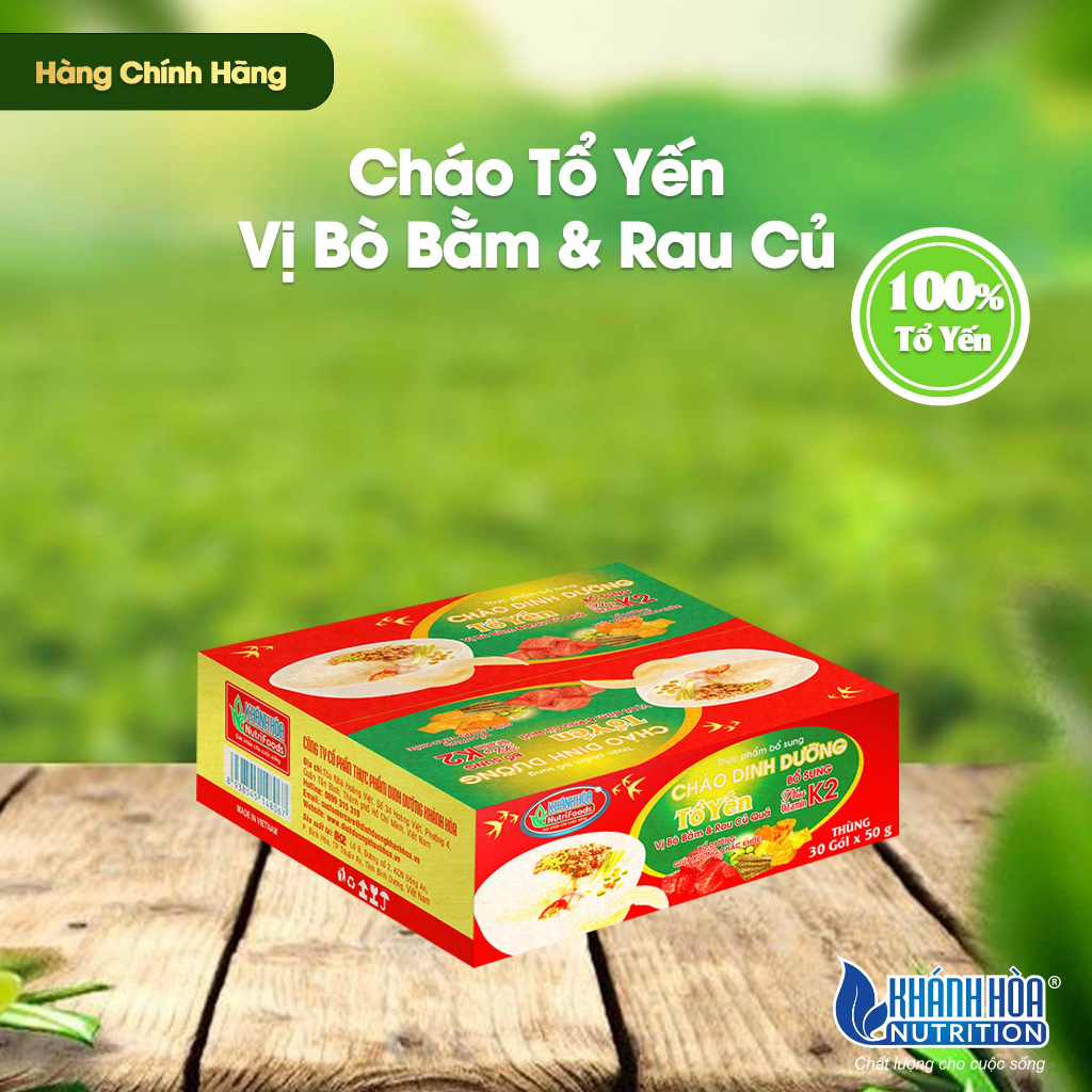 Cháo Dinh Dưỡng Tổ Yến Cao Cấp - Khánh Hòa NutriFoods Vị Bò Bằm Và Rau Củ Thùng 30 Gói