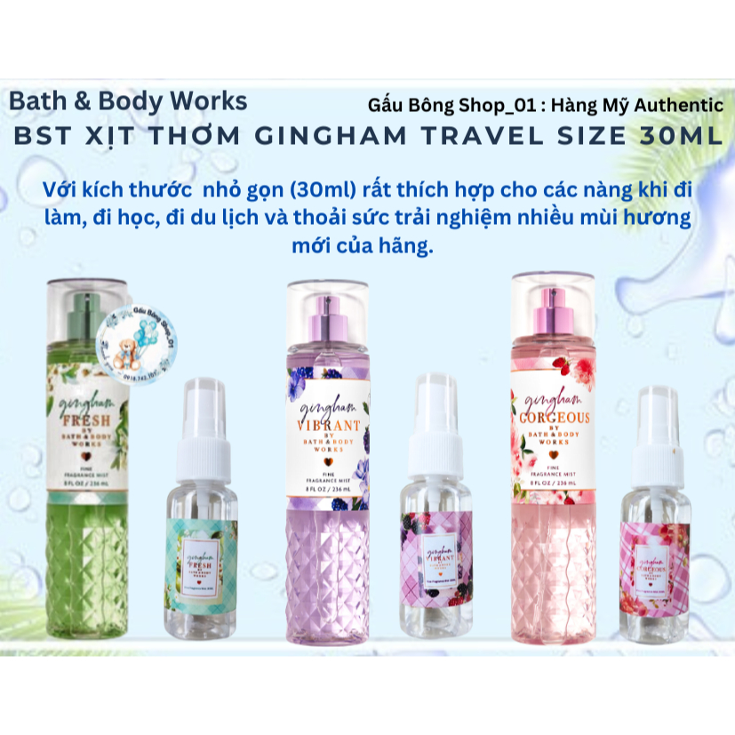 [Auth]Xịt Thơm Bath And Body Works Gingham Fresh, Gingham Gorgeous, Gingham Vibrant