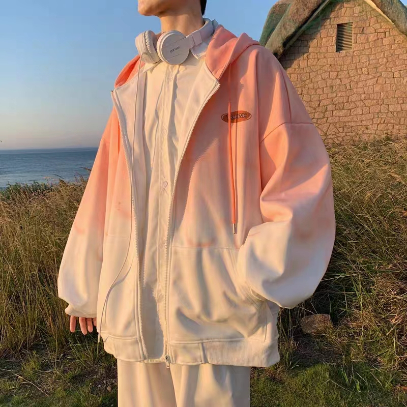 Áo Khoác nam nữ hoodie zip Bóng Chày Có Mũ Trùm Dáng Rộng Jacket Hoodie Màu Gradient Phong Cách Đường Phố Hàn Quốc Cá