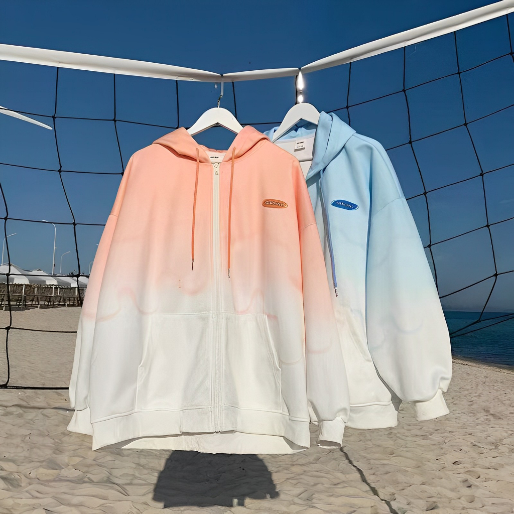 Áo Khoác nam nữ hoodie zip Bóng Chày Có Mũ Trùm Dáng Rộng Jacket Hoodie Màu Gradient Phong Cách Đường Phố Hàn Quốc Cá