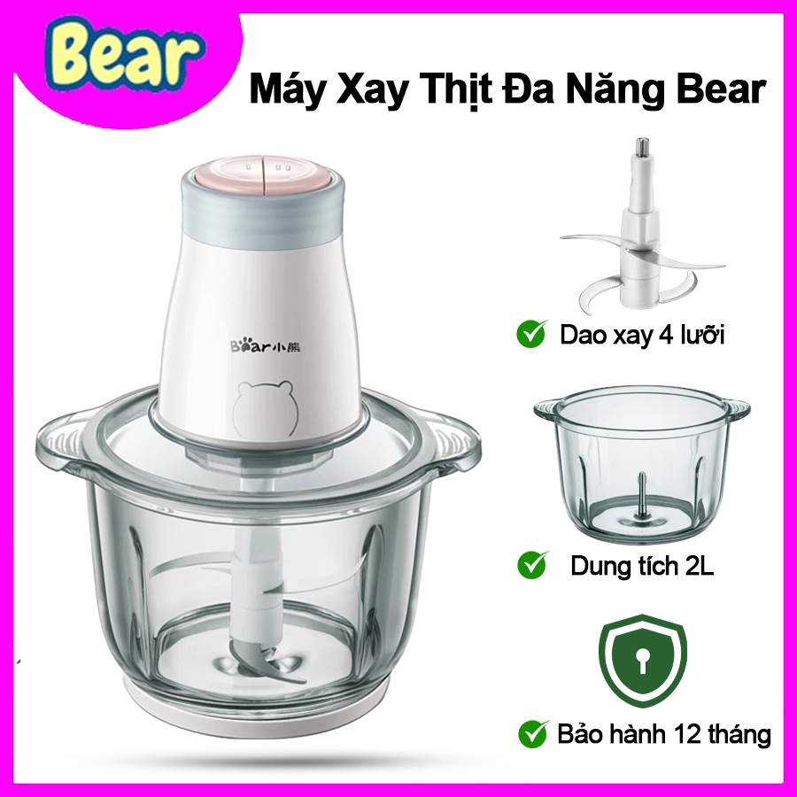 Máy xay đa năng, xay thịt, xay rau củ Bear B02Q1 dung tích 2L, 4 lưỡi dao - Hàng chính hãng