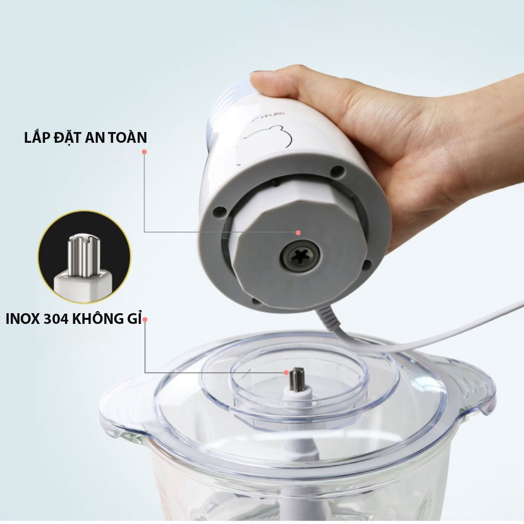 Máy xay đa năng, xay thịt, xay rau củ Bear B02Q1 dung tích 2L, 4 lưỡi dao - Hàng chính hãng