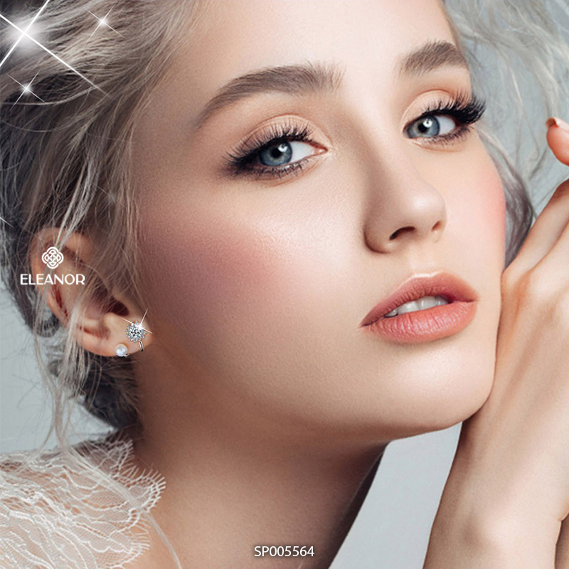 Bông tai nữ chuôi bạc 925 Eleanor Accessories hình hoa đính đá ngọc trai nhân tạo phụ kiện trang sức 5564
