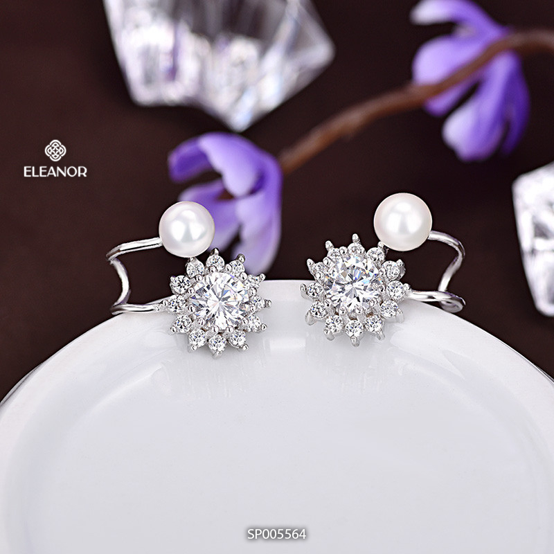 Bông tai nữ chuôi bạc 925 Eleanor Accessories hình hoa đính đá ngọc trai nhân tạo phụ kiện trang sức 5564