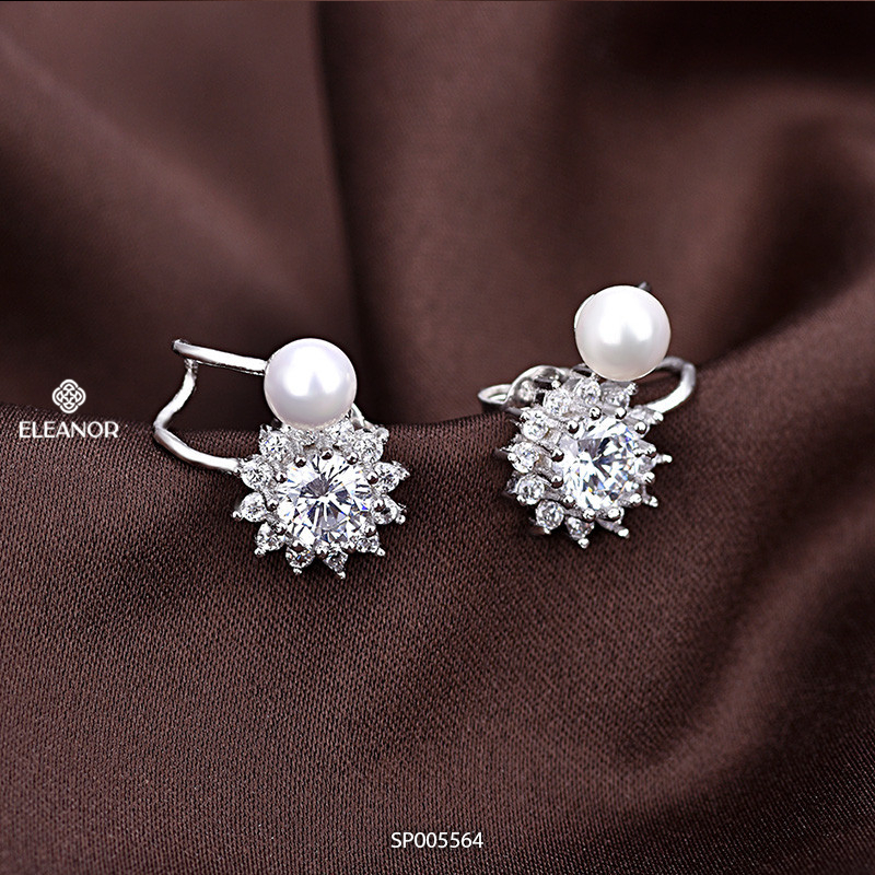Bông tai nữ chuôi bạc 925 Eleanor Accessories hình hoa đính đá ngọc trai nhân tạo phụ kiện trang sức 5564