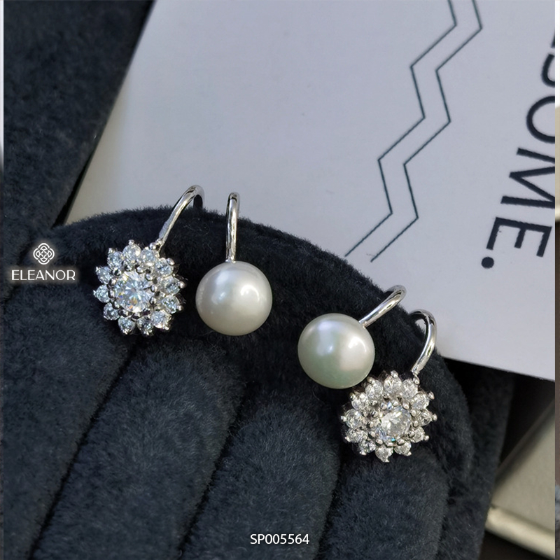 Bông tai nữ chuôi bạc 925 Eleanor Accessories hình hoa đính đá ngọc trai nhân tạo phụ kiện trang sức 5564