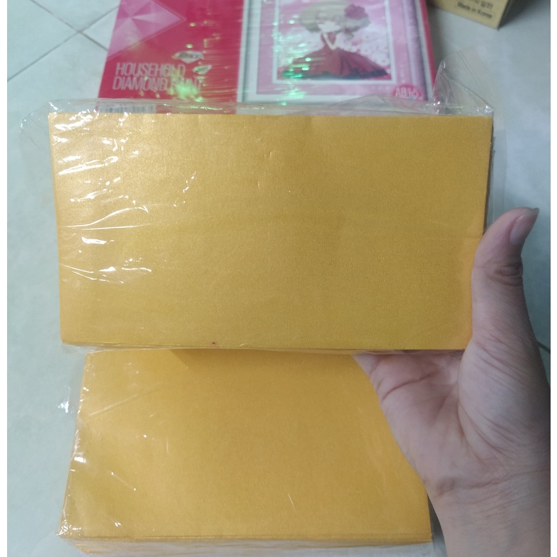 COMBO 100 CÁI BÌ THƯ TRƠN VIẾT THƯ PHÁP GIẤY NHŨ VÀNG ÁNH KIM KT 16.5X8.5CM