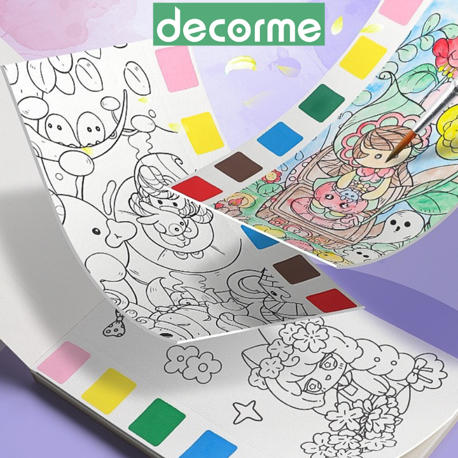 Tranh tô màu nước nghệ thuật Decorme kèm cọ và khung tranh Vẽ Tranh DIY, Trang trí làm Bookmark