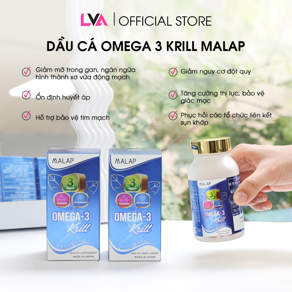 Viên Uống tăng cường thị lực, tim mạch và não bộ Omega 3 Krill MALAP Nhật Bản Hộp 120 viên