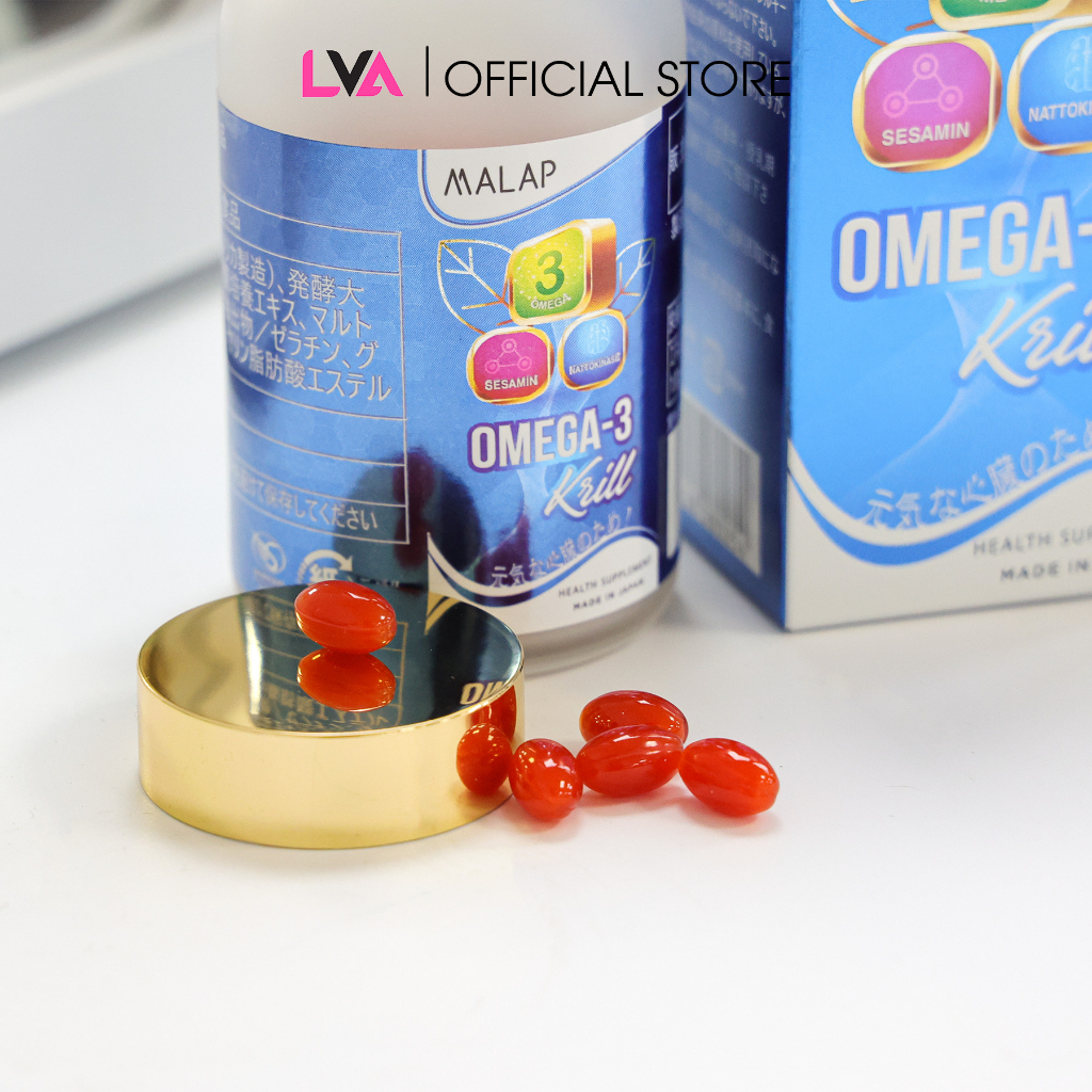 Viên Uống tăng cường thị lực, tim mạch và não bộ Omega 3 Krill MALAP Nhật Bản Hộp 120 viên