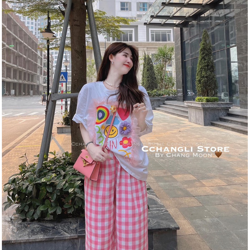 [ 𝐅𝐑𝐄𝐄 𝐒𝐇𝐈𝐏 ] Set bộ hoa bèo mix quần kẻ xuông  Vải loại 1 , áo cottong khô 100% , hình ít sắc nét  Vải quân kẻ thô mềm