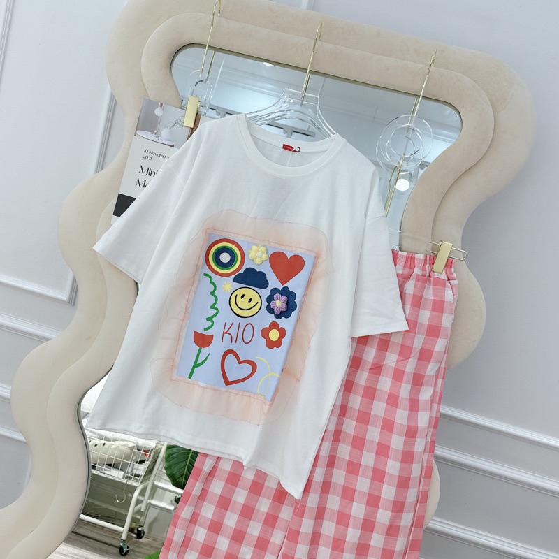 [ 𝐅𝐑𝐄𝐄 𝐒𝐇𝐈𝐏 ] Set bộ hoa bèo mix quần kẻ xuông  Vải loại 1 , áo cottong khô 100% , hình ít sắc nét  Vải quân kẻ thô mềm