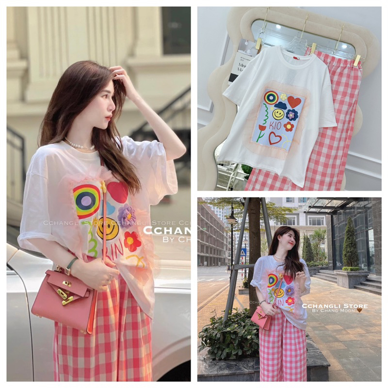 [ 𝐅𝐑𝐄𝐄 𝐒𝐇𝐈𝐏 ] Set bộ hoa bèo mix quần kẻ xuông  Vải loại 1 , áo cottong khô 100% , hình ít sắc nét  Vải quân kẻ thô mềm