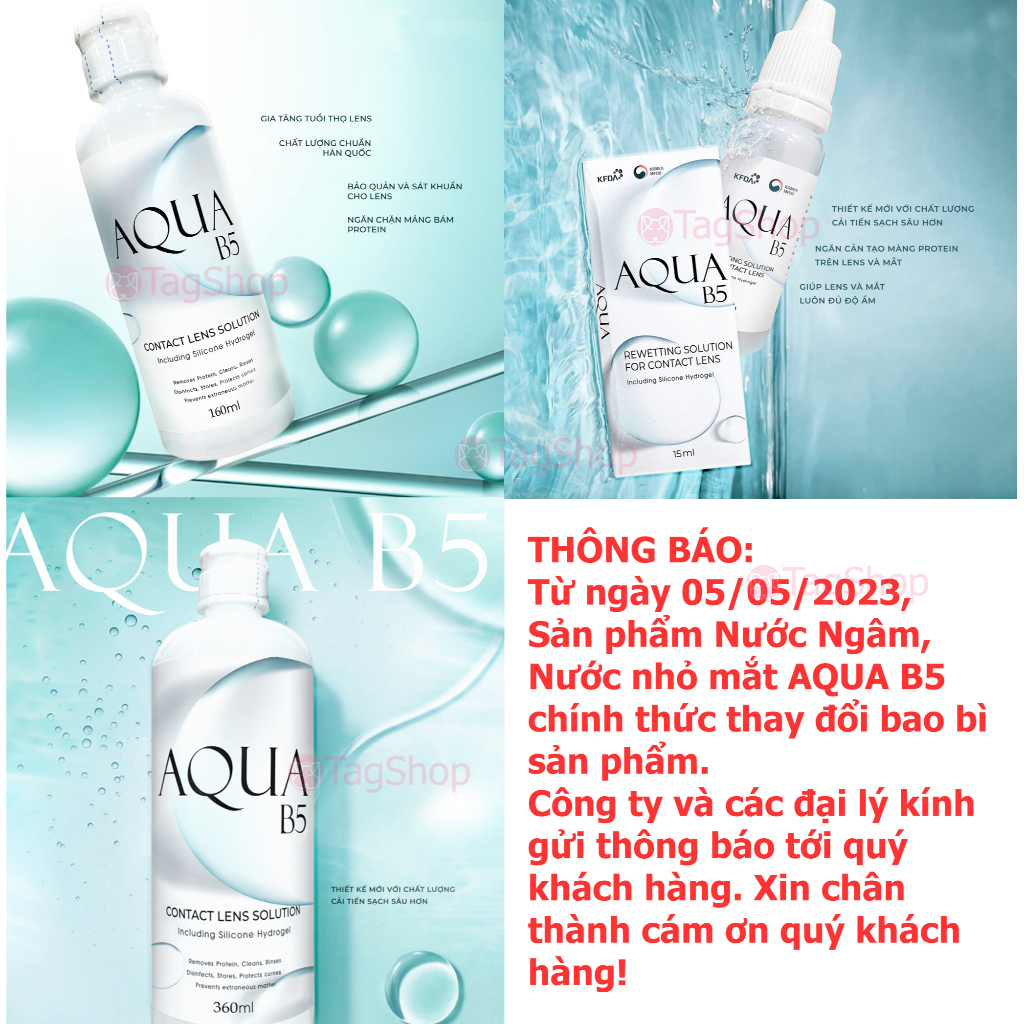 Nước nhỏ mắt 15ml Aqua B5 Nước ngâm 150ml Aqua B5 dùng kính áp tròng chính