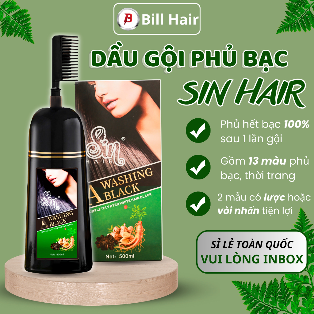 Dầu gội phủ bạc SIN HAIR chính hãng Nhật Bản, thành phần nhân sâm tự nhiên giúp đen tóc, nâu tóc từ lần gội đầu tiên.