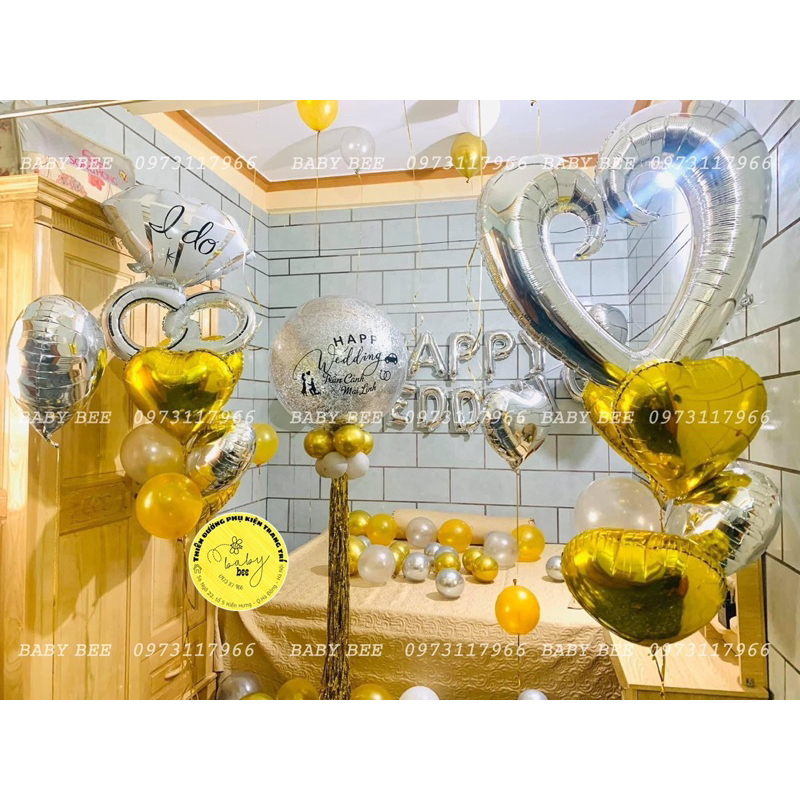 [TẶNG QUÀ] Set Bóng HAPPY WEDDING Tặng Kèm Băng Keo