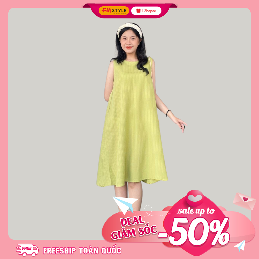 Đầm nữ FM Style suông dáng dài thiết kế đơn giản cổ tròn màu retro nhẹ nhàng phong cách ulzzang 23020176