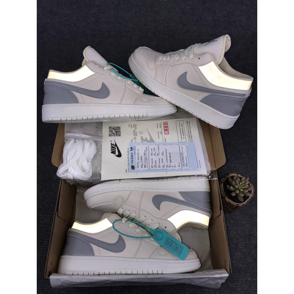 Giày thể thao sneaker jd kem xám, giày sneaker jordan cao cổ phản quang bản cao cấp