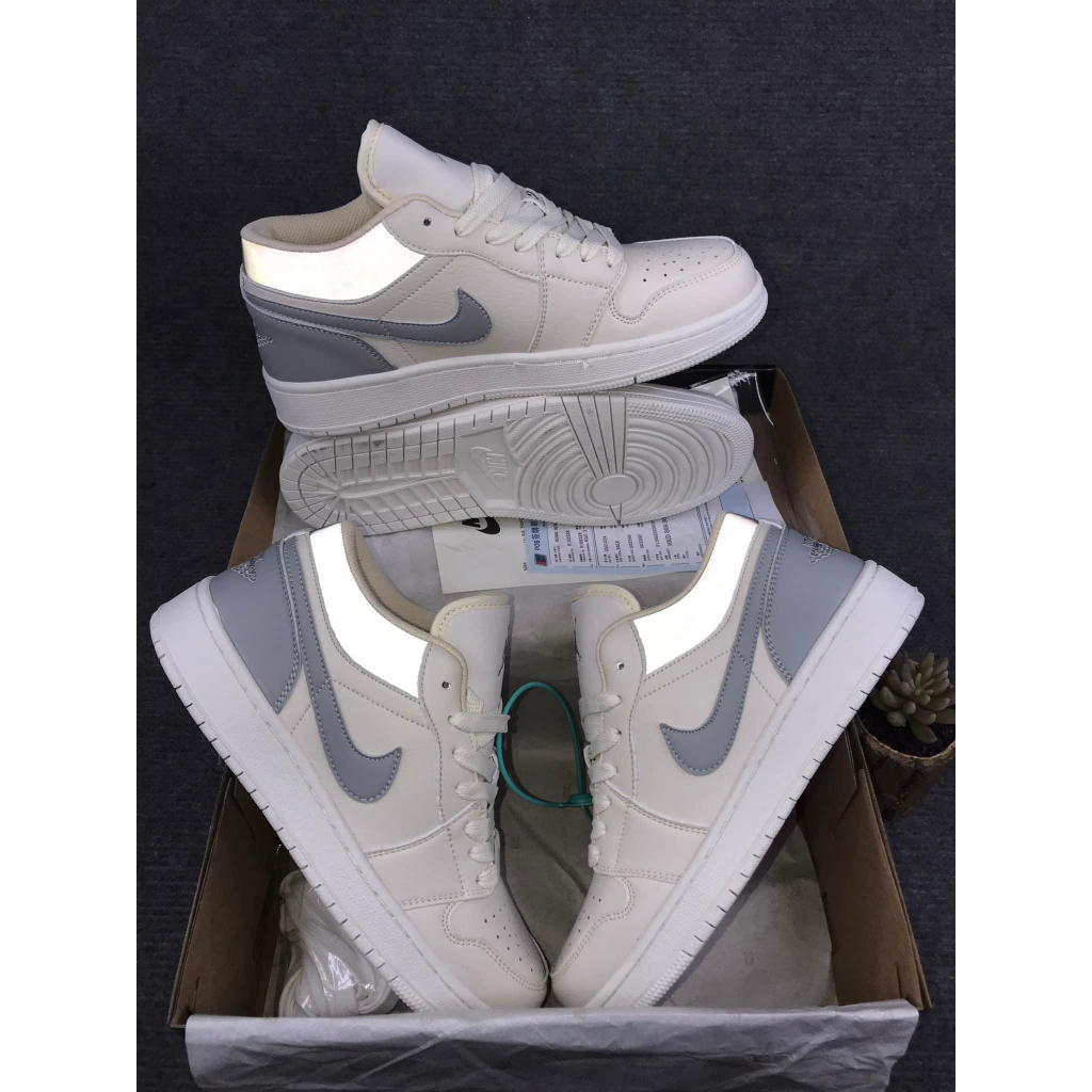 Giày thể thao sneaker jd kem xám, giày sneaker jordan cao cổ phản quang bản cao cấp