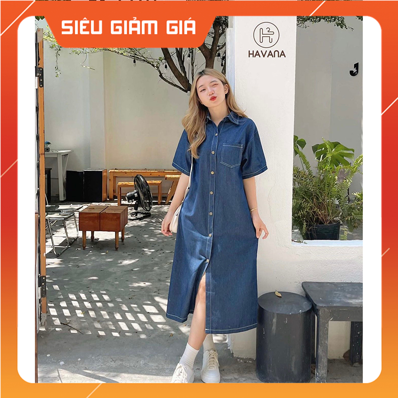 Đầm Váy Sơ Mi Denim Cúc Bấm Dáng Dài Hàng Quảng Châu M3032 - Teen888