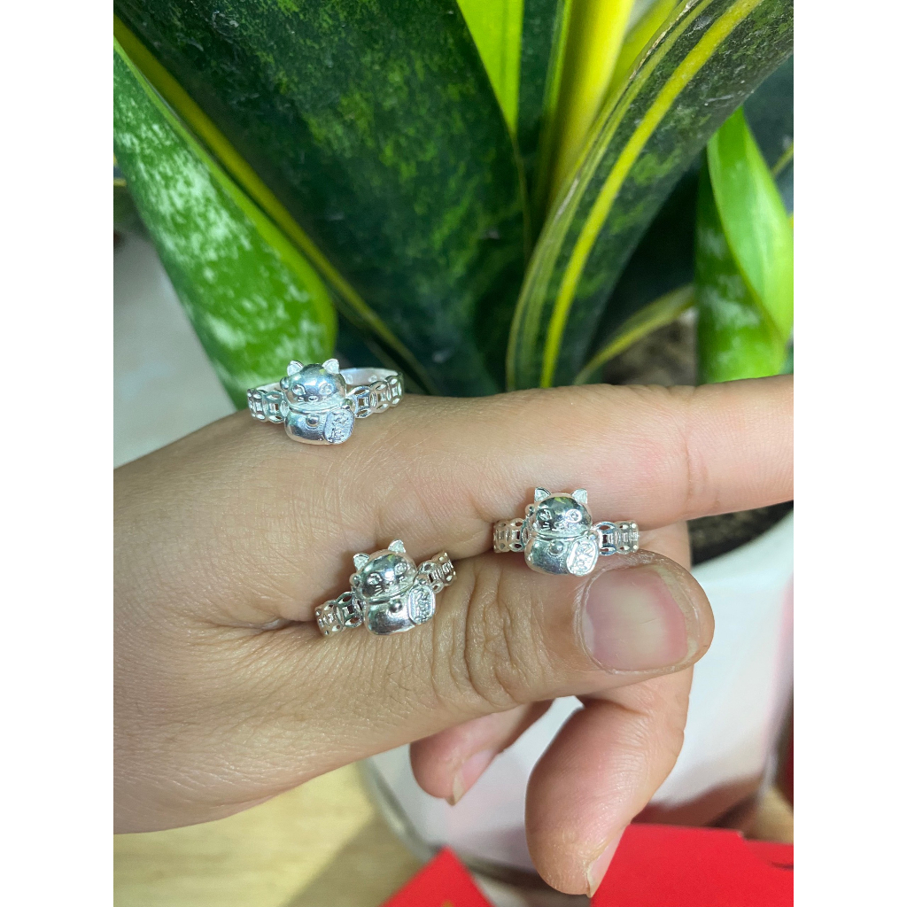 Nhẫn kim tiền mèo thần tài - bạc kim hưng