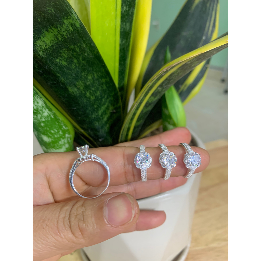 Nhẫn đá hình hoa mới - Bạc kim hưng