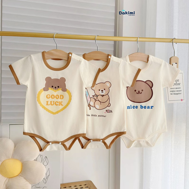 Body chip cho bé cộc tay Hình Gấu dễ thương, bodysuit cho bé mẫu áo liền quần, quần áo sơ sinh 0-12M