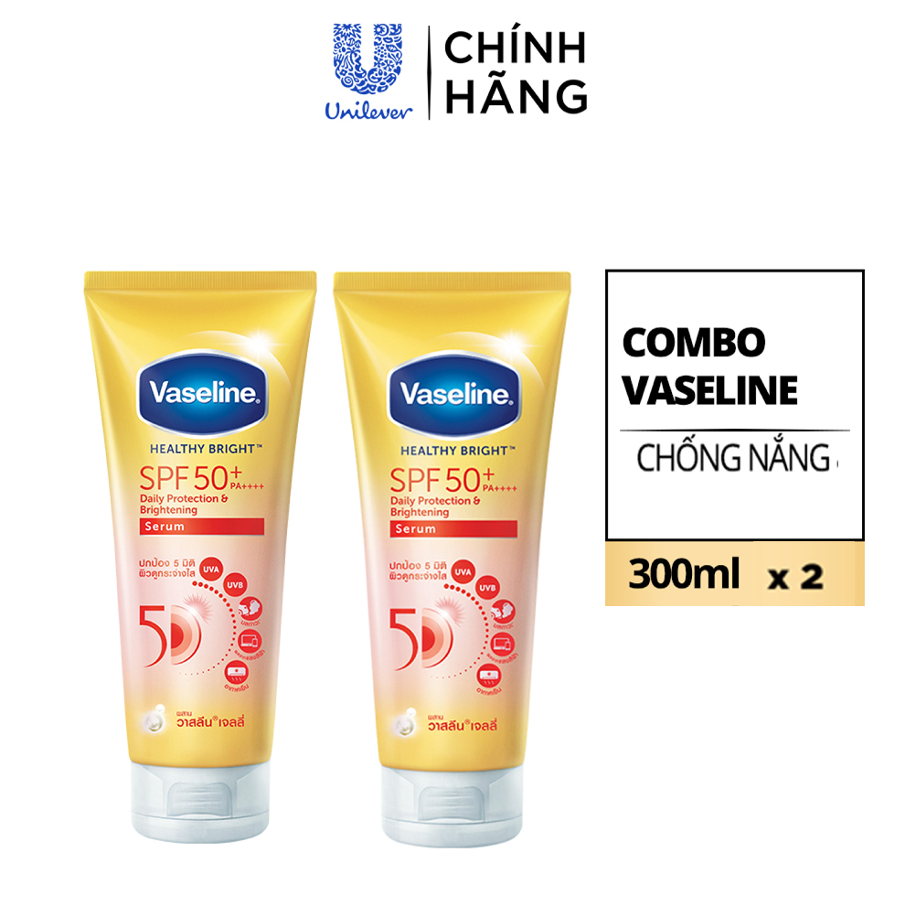 Combo 2 kem dưỡng chống nắng toàn diện Serum Vaseline 50x bảo vệ da với SPF 50+ PA++++ giúp da sáng hơn gấp 2X