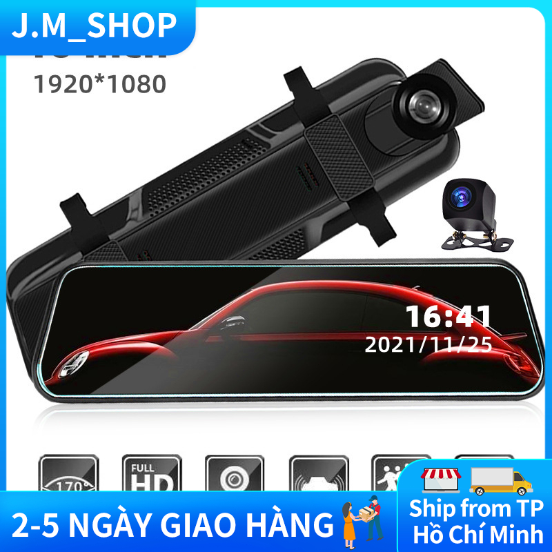 Camera hành trình ô tô dạng gương chiếu hậu màn cảm ứng 10inch  trong 24 giờ HD 1080P đảo ngược hình ảnh