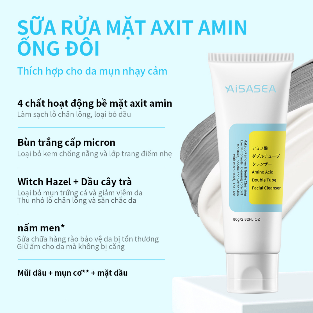 AISASEA Sữa rửa mặt axit amin làm sạch tác dụng kép Làm mới và tẩy dầu mỡ Làm dịu và giảm mụn trứng cá 80g | BigBuy360 - bigbuy360.vn