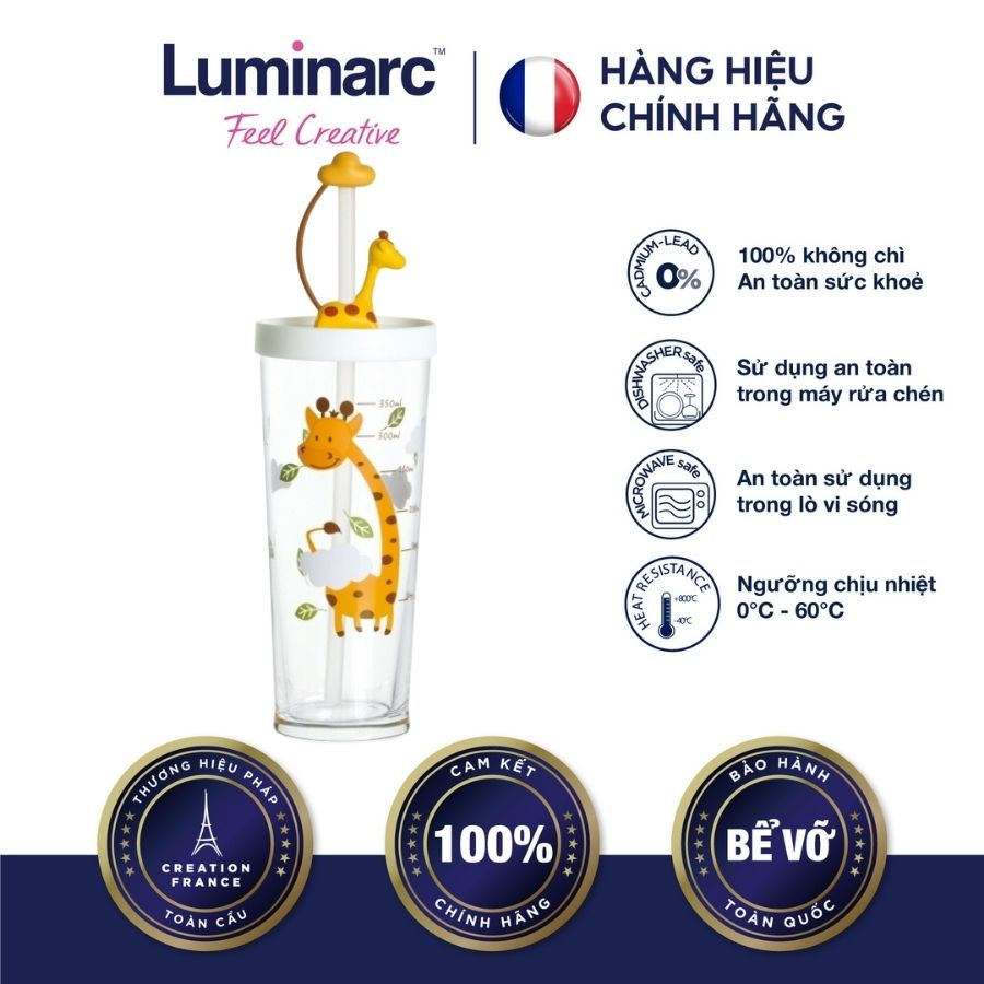 Ly thuỷ tinh đổi màu có nắp Luminarc Lille Scale Giraffe 425ml - LUSCQ3808