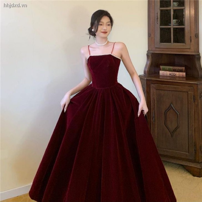 ĐẦM NHUNG ĐỎ 2 DÂY PHỐI NGỌC