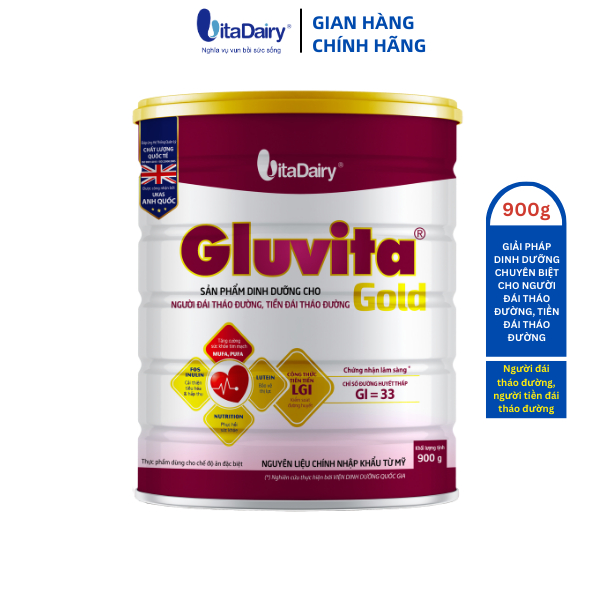 Sữa bột Gluvita Gold 900g giúp kiểm soát đường huyết, tăng cường sức khỏe tim mạch, bảo vệ thị lực - VitaDairy