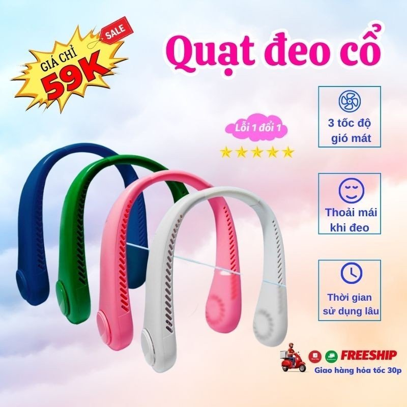 Quạt Tích Điện Đeo Cổ Quạt Mini Đeo Cổ Tiện Dụng Cho Người Thể Thao Văn Phòng Gia.dung.hoang.anh