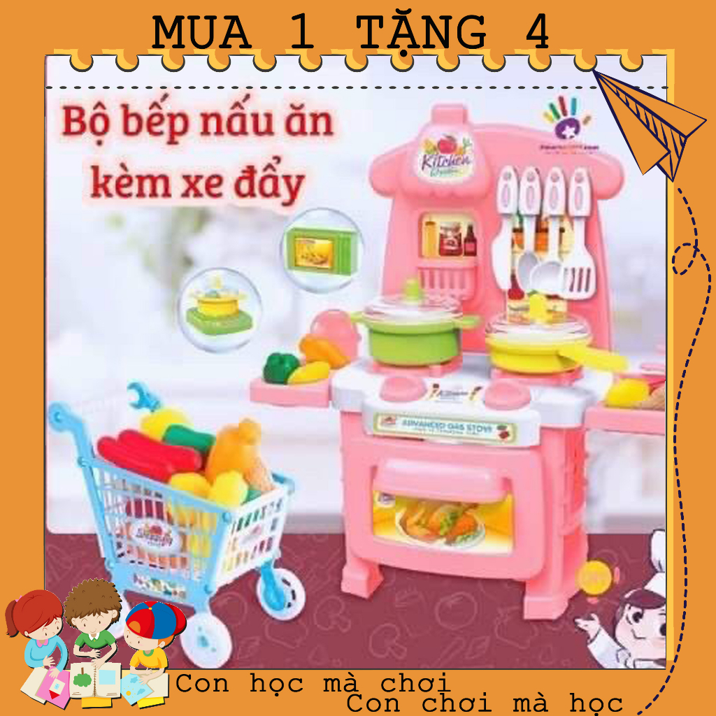 Bộ đồ chơi nấu ăn nhà bếp Kitchen Dream kèm - Bộ bếp nấu ăn cho bé kèm xe đẩy