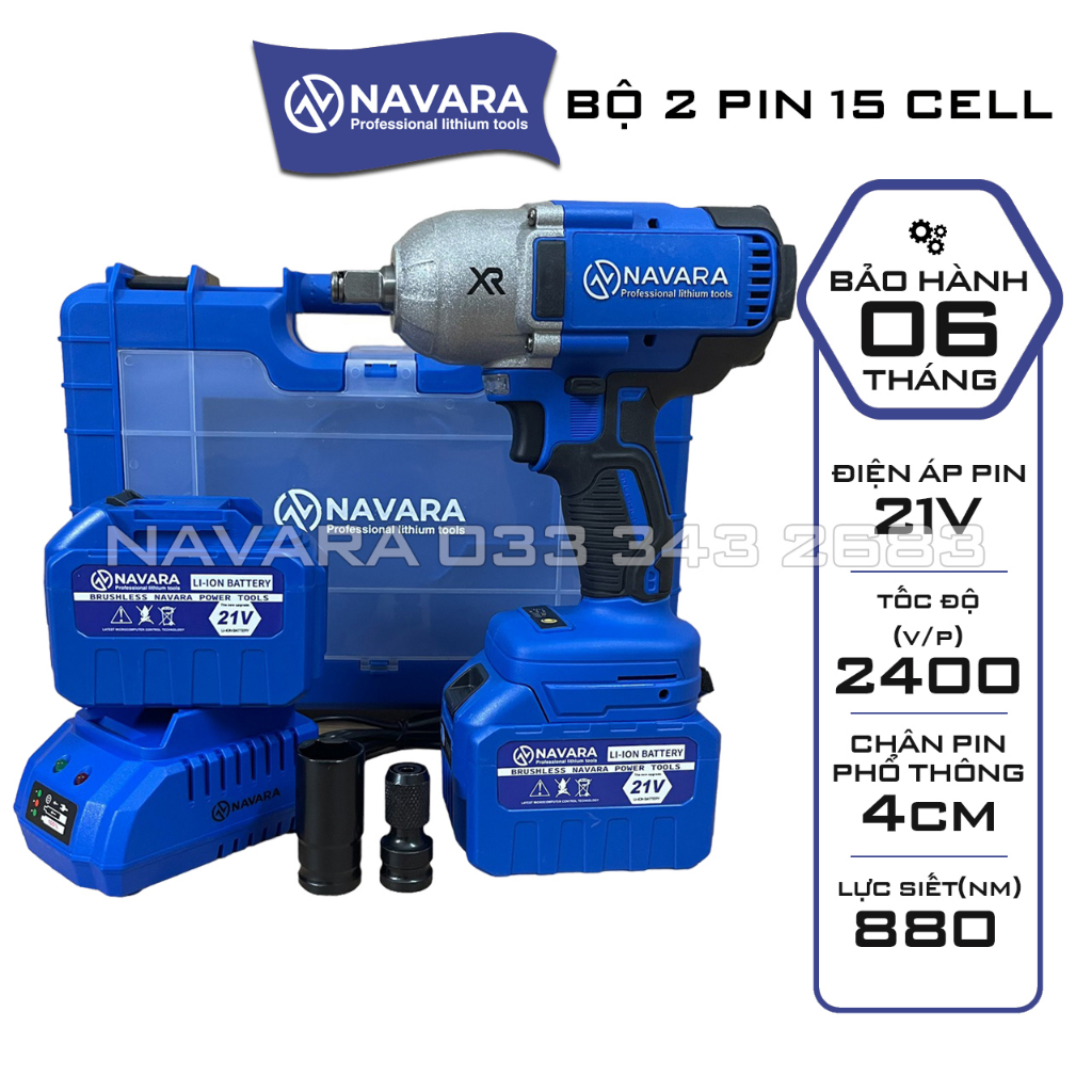 Máy siết bulong pin 15 CELL Navara 6003 Động cơ bền bỉ mạnh mẽ TẶNG Đầu chuyển vít