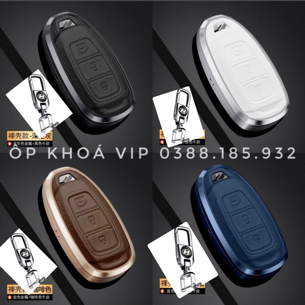 Ốp khóa xe titan mặt da cao cấpchìa khoá xe các loại  Hyundai  Kona, Santafe ốp khóa viền kim loại