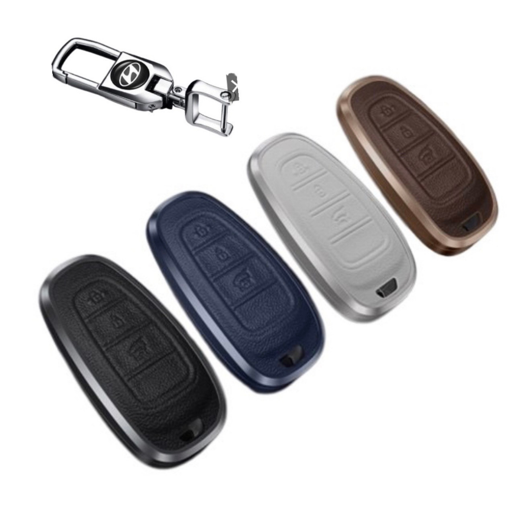 Ốp khóa xe titan mặt da cao cấp chìa khoá xe các loại SANTAFE 2021-2022,Hyndai TUCSON 2022 mẫu 4 nútTM - ốp khóa viền KL