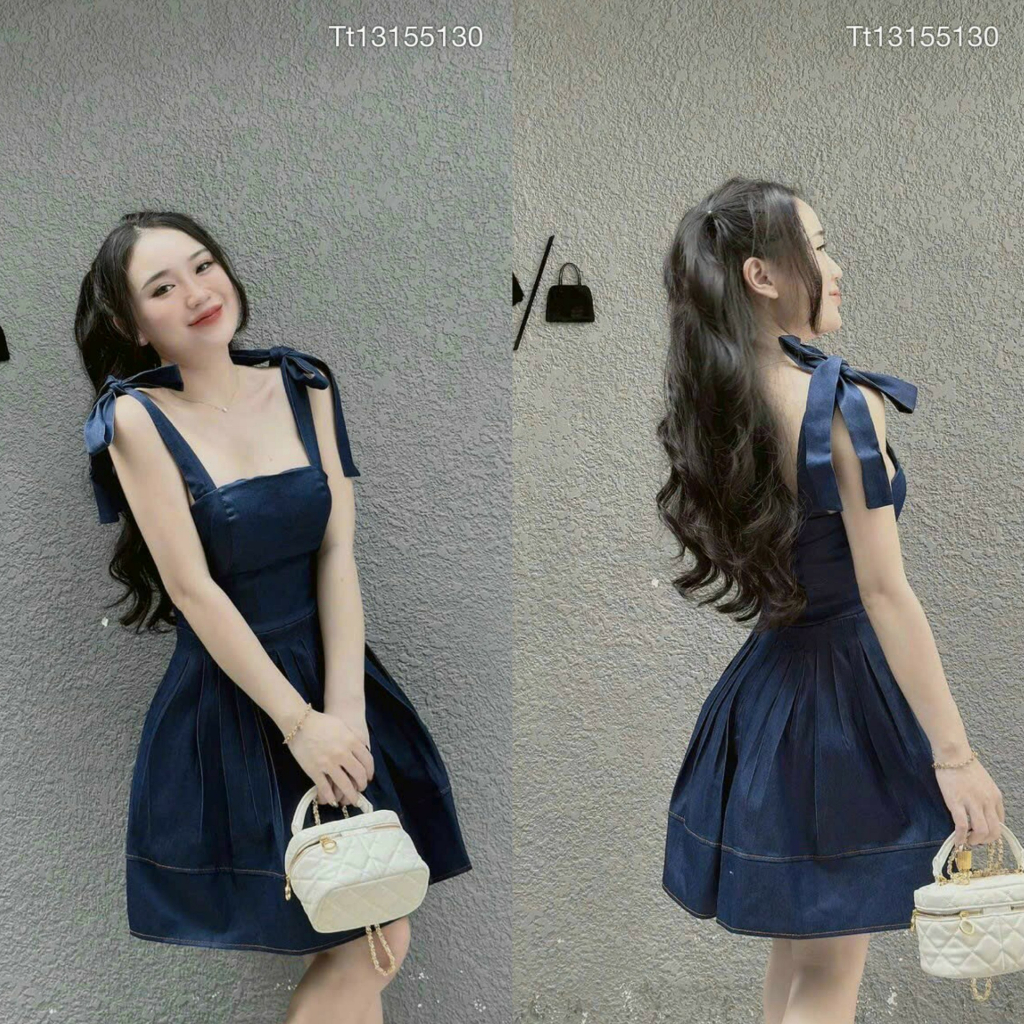 Đầm công chúa hai dây thắt nơ dáng ngắn xếp ly duyên dáng, cá tính phù hợp đi chơi, diện tiệc