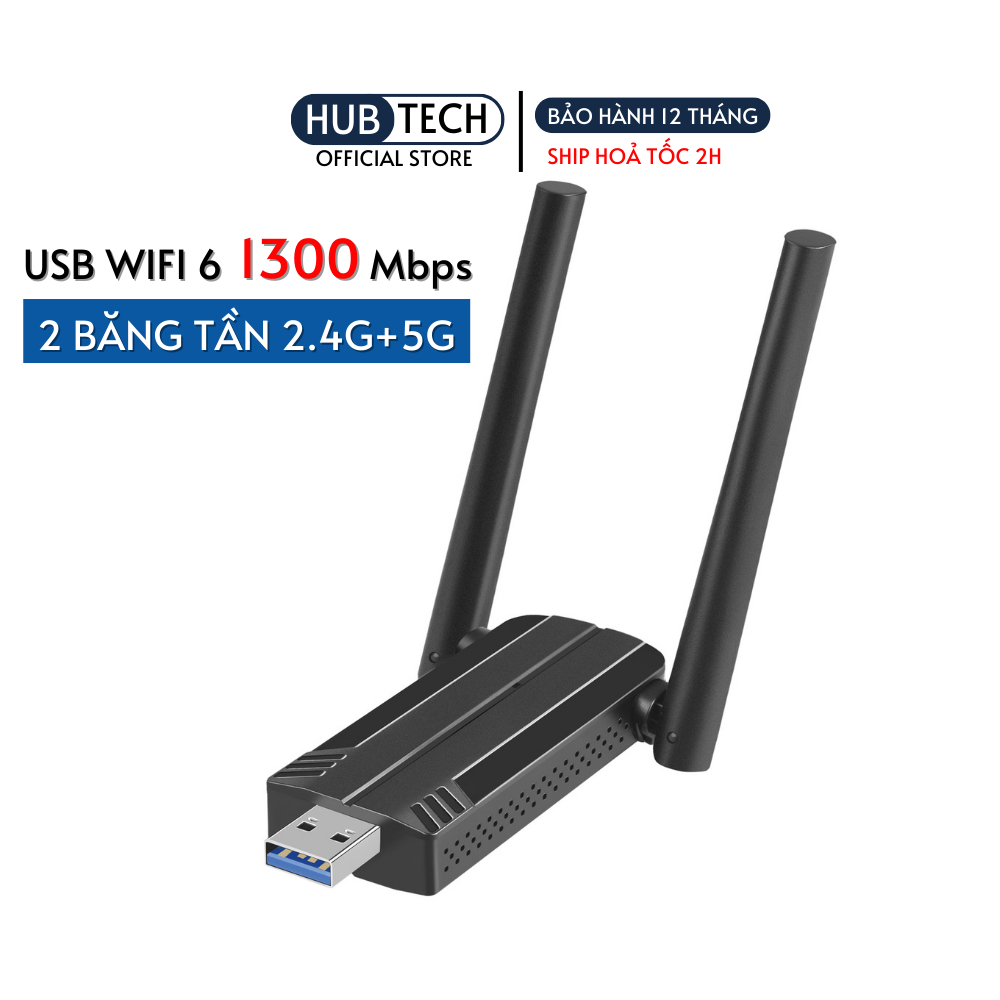 USB WiFi 6 AX 1800 Mbps tốc độ cao - Bộ chuyển đổi Wifi Adapter cho PC laptop máy bàn, giúp thu sóng Wifi 6