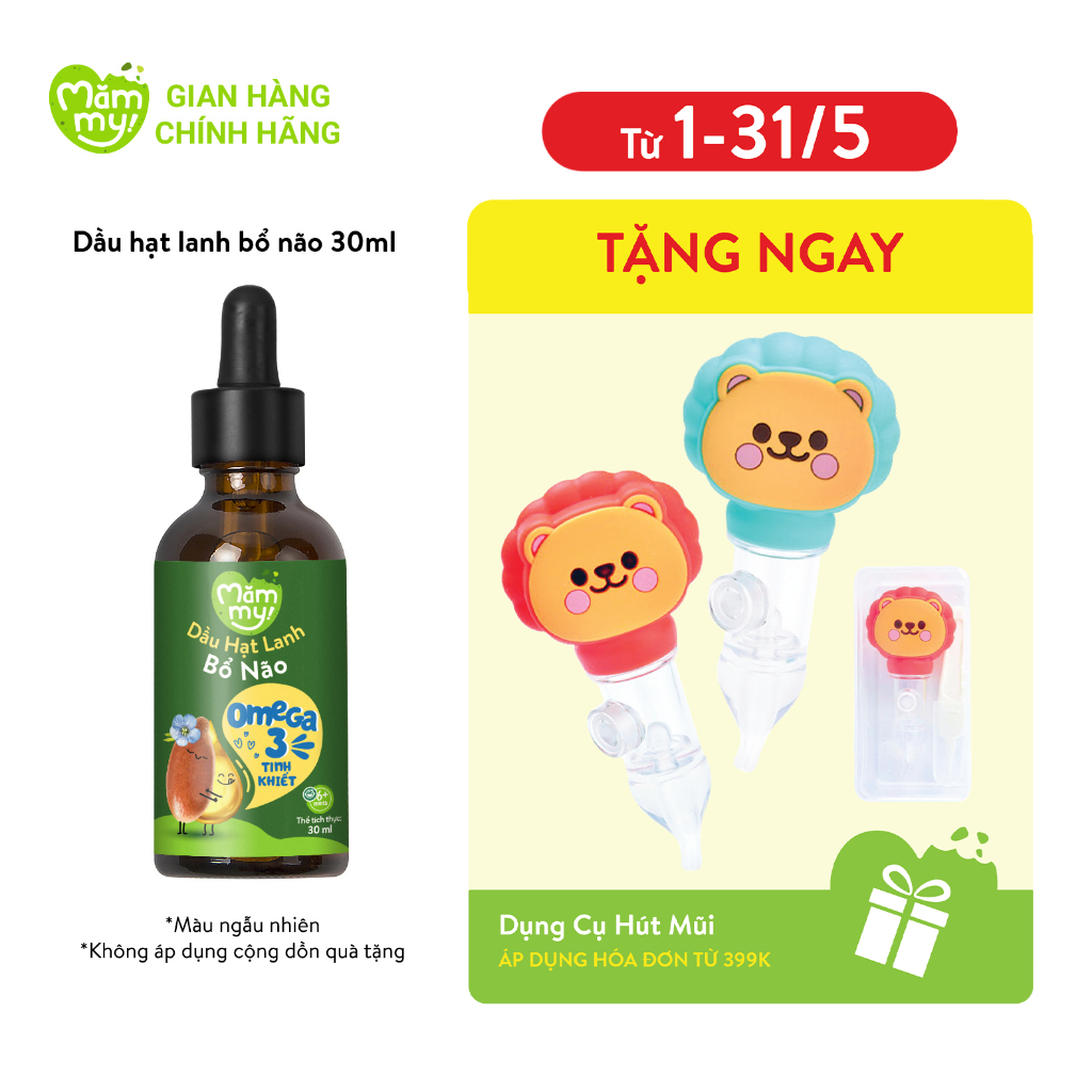 Dầu hạt lanh bổ não Mămmy hữu cơ nguyên chất, ép lạnh, cung cấp Omega 3 và dinh dưỡng cần thiết cho bé ăn dặm, chai 30ml