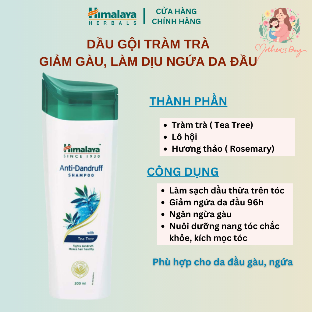 Dầu gội đầu ngăn ngừa gàu và giảm ngứa da đầu từ tinh dầu tràm trà Himalaya Anti-Dandruff Shampoo 200ml