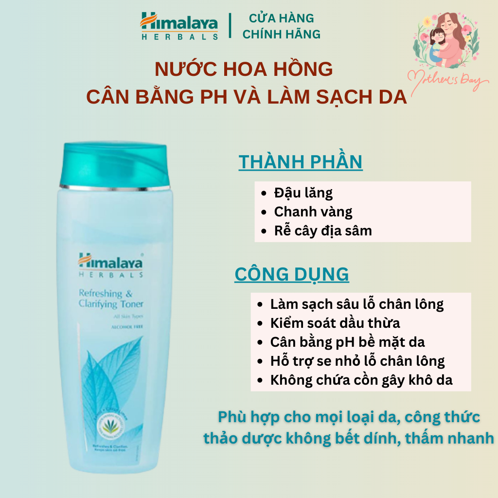 Nước hoa hồng ngừa mụn và cân bằng pH trên da Himalaya Refreshing & Clarifying Toner 100ml