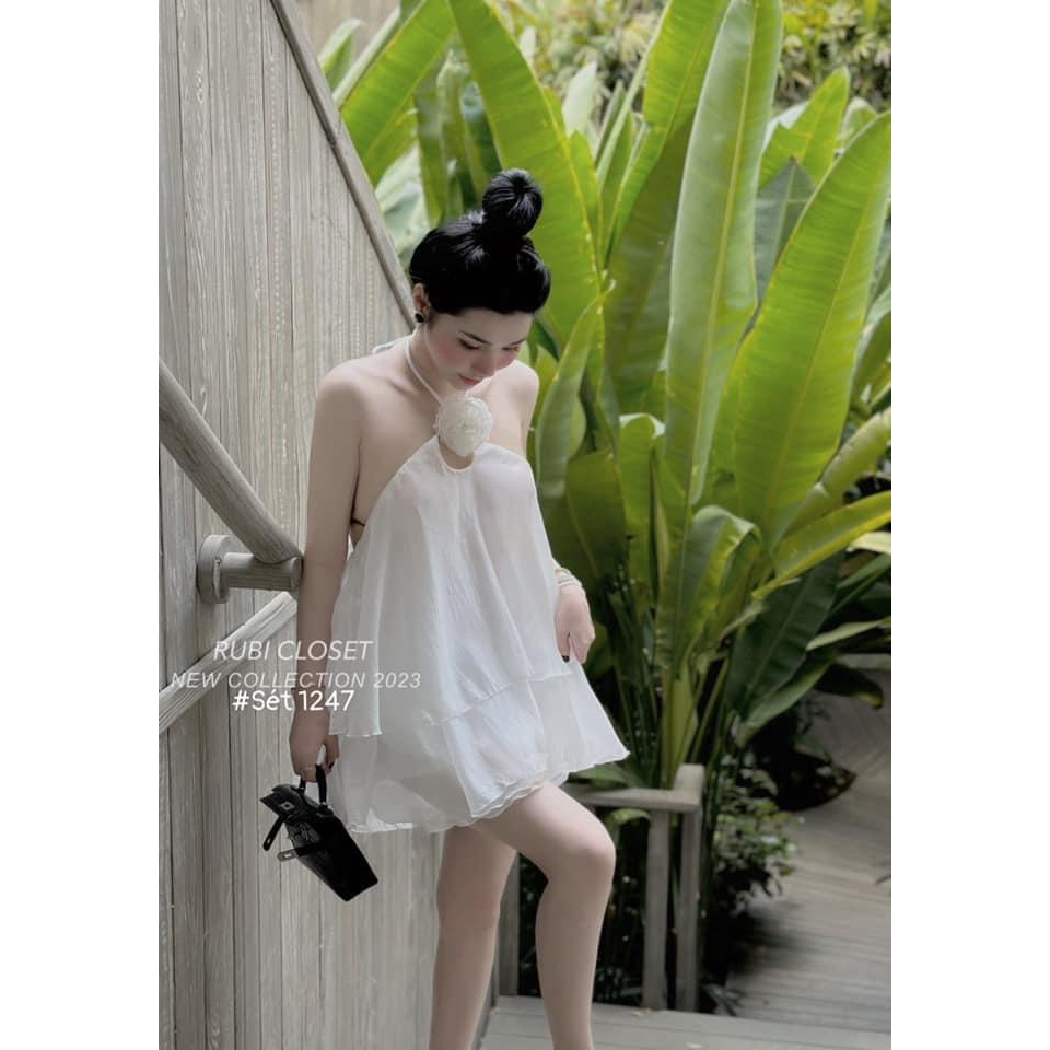 Set tơ kèm hoa 2 lớp hở lưng sexy HOTTREND 2023